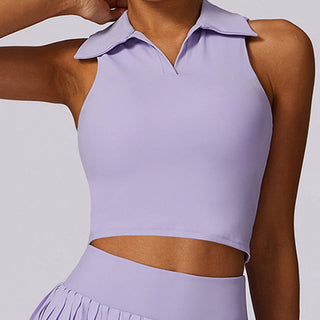 Buddha Gift Polo Collar Crop Tank Top Tennis Skirts Pleated Shorts With Pocket Sports Yoga Outfits