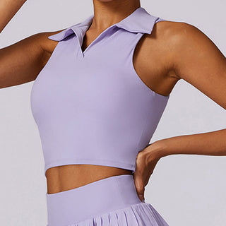 Buddha Gift Polo Collar Crop Tank Top Tennis Skirts Pleated Shorts With Pocket Sports Yoga Outfits