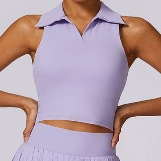 Buddha Gift Polo Collar Crop Tank Top Tennis Skirts Pleated Shorts With Pocket Sports Yoga Outfits