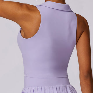 Buddha Gift Polo Collar Crop Tank Top Tennis Skirts Pleated Shorts With Pocket Sports Yoga Outfits