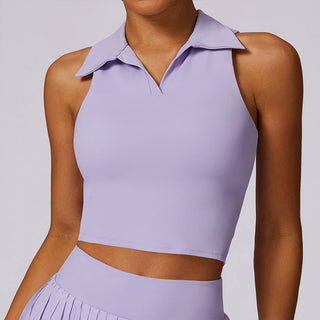 Buddha Gift Polo Collar Crop Tank Top Tennis Skirts Pleated Shorts With Pocket Sports Yoga Outfits