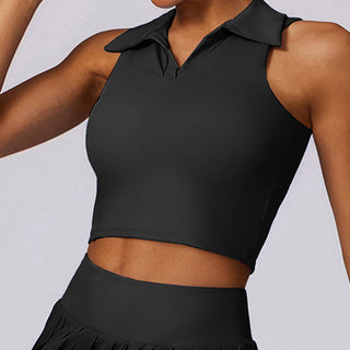 Buddha Gift Polo Collar Crop Tank Top Tennis Skirts Pleated Shorts With Pocket Sports Yoga Outfits