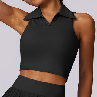 Buddha Gift Polo Collar Crop Tank Top Tennis Skirts Pleated Shorts With Pocket Sports Yoga Outfits