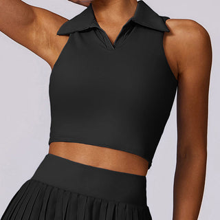 Buddha Gift Polo Collar Crop Tank Top Tennis Skirts Pleated Shorts With Pocket Sports Yoga Outfits