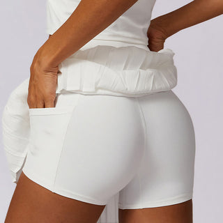 Buddha Gift Polo Collar Crop Tank Top Tennis Skirts Pleated Shorts With Pocket Sports Yoga Outfits