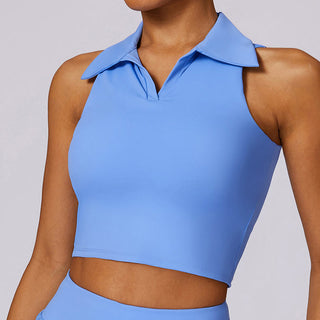 Buddha Gift Polo Collar Crop Tank Top Tennis Skirts Pleated Shorts With Pocket Sports Yoga Outfits