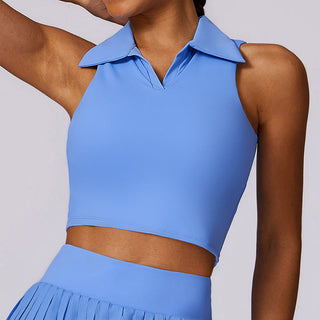 Buddha Gift Polo Collar Crop Tank Top Tennis Skirts Pleated Shorts With Pocket Sports Yoga Outfits