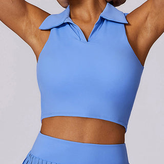Buddha Gift Polo Collar Crop Tank Top Tennis Skirts Pleated Shorts With Pocket Sports Yoga Outfits