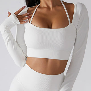 Buddha Gift Ribbed Long Sleeve Crop Top T-shirt Shorts Sports Fitness Gym Yoga Outfits
