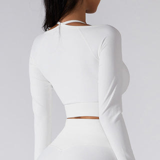 Buddha Gift Ribbed Long Sleeve Crop Top T-shirt Shorts Sports Fitness Gym Yoga Outfits