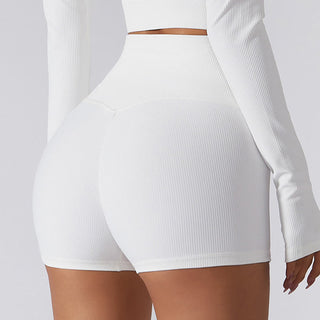 Buddha Gift Ribbed Long Sleeve Crop Top T-shirt Shorts Sports Fitness Gym Yoga Outfits