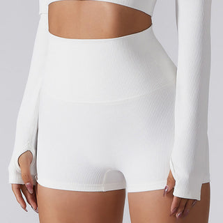 Buddha Gift Ribbed Long Sleeve Crop Top T-shirt Shorts Sports Fitness Gym Yoga Outfits