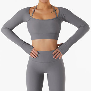 Buddha Gift Ribbed Long Sleeve Crop Top T-shirt Shorts Sports Fitness Gym Yoga Outfits