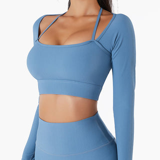 Buddha Gift Ribbed Long Sleeve Crop Top T-shirt Shorts Sports Fitness Gym Yoga Outfits