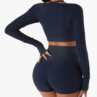 Buddha Gift Ribbed Long Sleeve Crop Top T-shirt Shorts Sports Fitness Gym Yoga Outfits