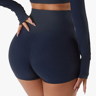 Buddha Gift Ribbed Long Sleeve Crop Top T-shirt Shorts Sports Fitness Gym Yoga Outfits