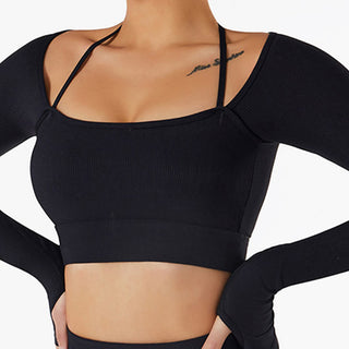 Buddha Gift Ribbed Long Sleeve Crop Top T-shirt Shorts Sports Fitness Gym Yoga Outfits