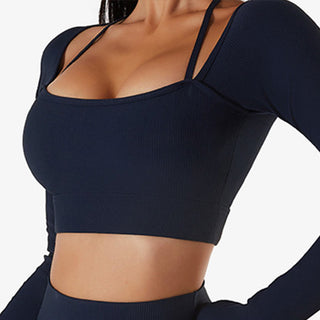 Buddha Gift Ribbed Long Sleeve Crop Top T-shirt Shorts Sports Fitness Gym Yoga Outfits