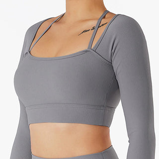 Buddha Gift Ribbed Long Sleeve Crop Top T-shirt Shorts Sports Fitness Gym Yoga Outfits