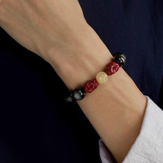 Buddha Gift Gold Sheen Obsidian PiXiu Cinnabar Om Mani Padme Hum Protection Bracelet