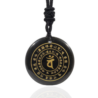 Buddha Gift Vairocana Tathagata Sanskrit Mantra Various Crystal Black Obsidian Green Aventurine Strength Necklace Pendant