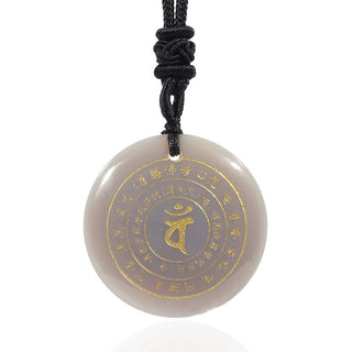 Buddha Gift Vairocana Tathagata Sanskrit Mantra Various Crystal Black Obsidian Green Aventurine Strength Necklace Pendant