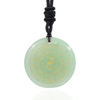 Buddha Gift Vairocana Tathagata Sanskrit Mantra Various Crystal Black Obsidian Green Aventurine Strength Necklace Pendant
