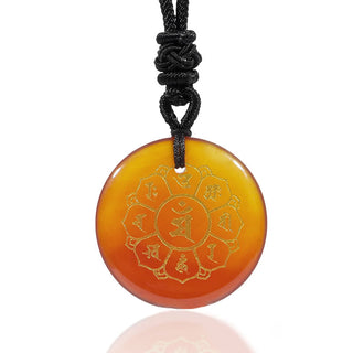Buddha Gift Om Mani Padme Hum Natural Various Crystal Black Obsidian Strength Necklace Pendant