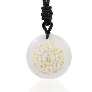 Buddha Gift Om Mani Padme Hum Natural Various Crystal Black Obsidian Strength Necklace Pendant
