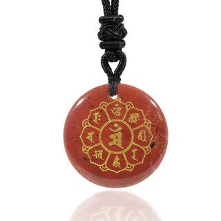 Buddha Gift Om Mani Padme Hum Natural Various Crystal Black Obsidian Strength Necklace Pendant