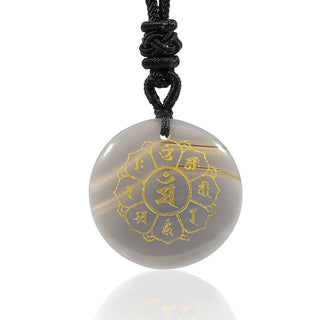 Buddha Gift Om Mani Padme Hum Natural Various Crystal Black Obsidian Strength Necklace Pendant