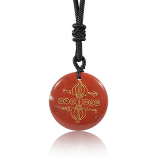Buddha Gift Vajra Dorje Sanskrit Pattern Natural Various Crystal Black Obsidian Fulfilment Necklace Pendant