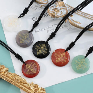 Buddha Gift Vajra Dorje Sanskrit Pattern Natural Various Crystal Black Obsidian Fulfilment Necklace Pendant