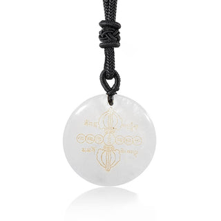 Buddha Gift Vajra Dorje Sanskrit Pattern Natural Various Crystal Black Obsidian Fulfilment Necklace Pendant