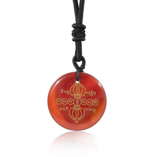 Buddha Gift Vajra Dorje Sanskrit Pattern Natural Various Crystal Black Obsidian Fulfilment Necklace Pendant