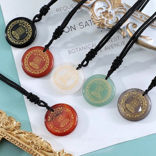 Buddha Gift Swastika Lotus Pattern Natural Various Crystal Black Obsidian Purification Necklace Pendant