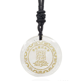 Buddha Gift Swastika Lotus Pattern Natural Various Crystal Black Obsidian Purification Necklace Pendant