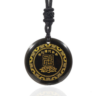 Buddha Gift Swastika Lotus Pattern Natural Various Crystal Black Obsidian Purification Necklace Pendant