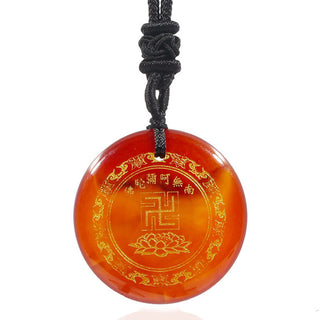 Buddha Gift Swastika Lotus Pattern Natural Various Crystal Black Obsidian Purification Necklace Pendant