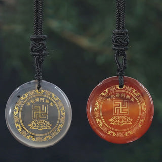 Buddha Gift Swastika Lotus Pattern Natural Various Crystal Black Obsidian Purification Necklace Pendant