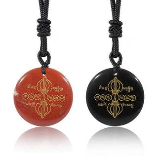 Buddha Gift Vajra Dorje Sanskrit Pattern Natural Various Crystal Black Obsidian Fulfilment Necklace Pendant