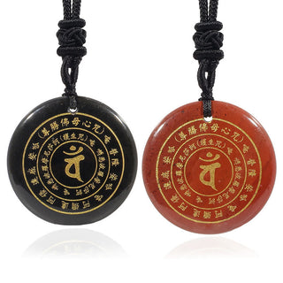 Buddha Gift Vairocana Tathagata Sanskrit Mantra Various Crystal Black Obsidian Green Aventurine Strength Necklace Pendant