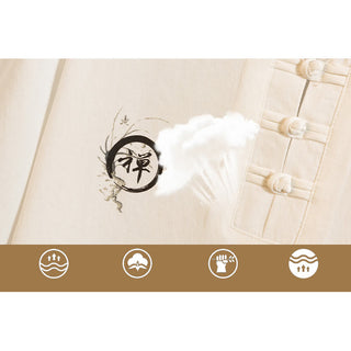 Buddha Gift 2Pcs Tree Pattern Cotton Linen Frog-Button Short Sleeve Shirt Pants Men's Set