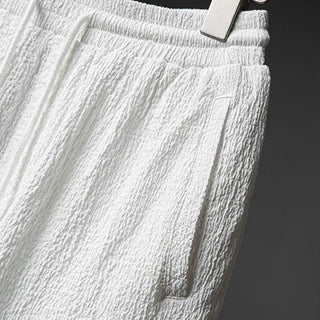 Buddha Gift 2Pcs Solid Color Texture Button Half Sleeve Shirt Pants Men's Set