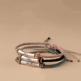 Buddha Gift 925 Sterling Silver Bamboo Protection Braided Bracelet