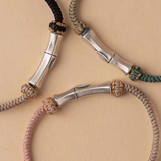 Buddha Gift 925 Sterling Silver Bamboo Protection Braided Bracelet