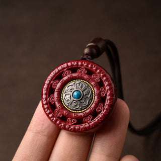 Buddha Gift Cinnabar Om Mani Padme Hum Blessing Rotatable Necklace Pendant Key Chain