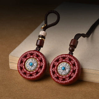 Buddha Gift Cinnabar Om Mani Padme Hum Blessing Rotatable Necklace Pendant Key Chain