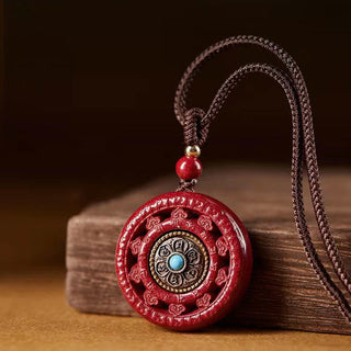 Buddha Gift Cinnabar Om Mani Padme Hum Blessing Rotatable Necklace Pendant Key Chain