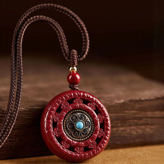 Buddha Gift Cinnabar Om Mani Padme Hum Blessing Rotatable Necklace Pendant Key Chain